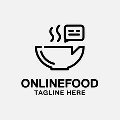 Online food logo idea with bowl and bubble chat symbol