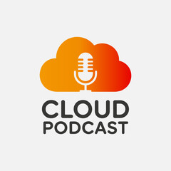 Podcast cloud logo, cloud computing with mic podcast logo design