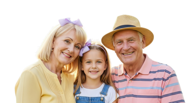 Photo of happy grandparents with granddaughter isolated on transparent background