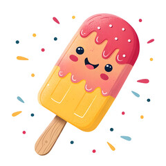 A colorful emoji-style popsicle ice cream illustration with a wooden stick, isolated on a white background
