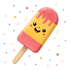 A colorful emoji-style popsicle ice cream illustration with a wooden stick, isolated on a white background