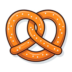 A golden-brown emoji-style pretzel snack illustration with a twisted shape, sprinkled with salt, isolated