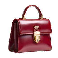 Designer Leather Handbag with Gold Buckle on Studio Lighting, Premium Fashion, isolated on transparent background