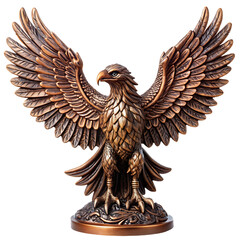 Obraz premium Intricately carved bronze eagle statue with outstretched wings detailed with tribal patterns isolated on transparent background.png
