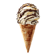 Creamy Ice Cream Cone with Chocolate Drizzle, Sweet Summer Dessert, isolated on transparent background