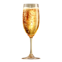 Sparkling Champagne Flute with Golden Bubbles, Party Drink, isolated on transparent background