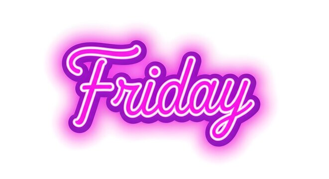 The word friday in a vibrant neon pink script font, isolated on a white background