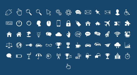 Collection of white icons on a dark blue background