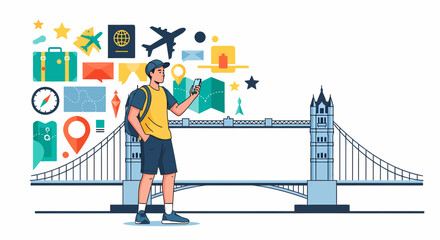 Man Planning Travel Adventure In London With Modern Technology