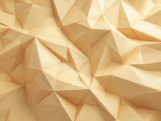 Abstract geometric surface composed of many interconnected triangles. Beige color and soft lighting