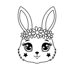 Cute bunny with floral wreath and  big eyes