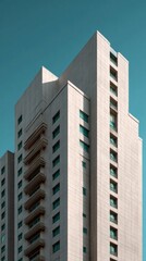 Low-angle shot of a modern building with clean lines and a textured facade.