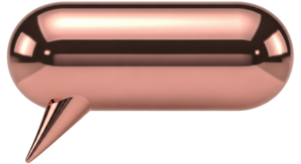 Isolated rose gold chat bubble concept for text messaging, speech balloon, dialogue form