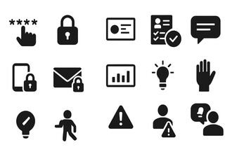 Set of minimalist icons for security, communication, and navigation