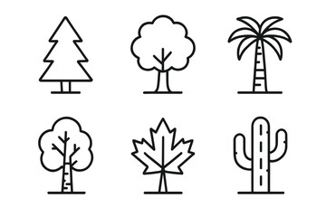 Fototapeta premium Icon set of various tree types: pine, oak, palm, birch, maple, cactus
