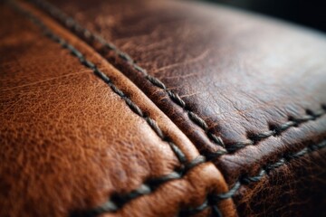 Detail of a beautifully stitched vintage leather surface emphasizing the craftsmanship and rich texture of the material