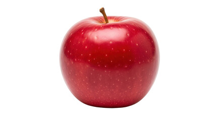 Isolated ripe red apple with stem, ready to eat for healthy eating or food photography
