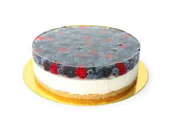 Delicious cheesecake with berries isolated on white