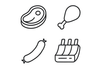 Outline drawings of meat: sausage, chicken drumstick, steak, ribs