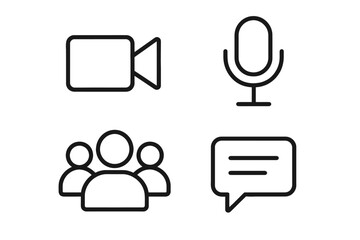 Simple communication icons: video, microphone, group, chat bubble