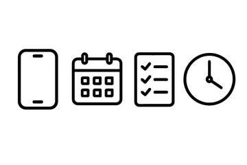 Obraz premium Smartphone, calendar, checklist, clock icons for time management and organization