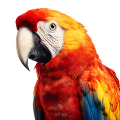 Scarlet Macaw Parrot with Vibrant Plumage on Studio Light, Exotic Bird Portrait, isolated on transparent background