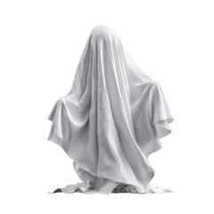 Spooky Ghost Figure Draped in White Fabric, Halloween Theme, isolated on transparent background