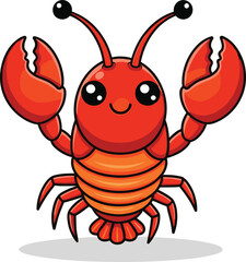 Cartoon red lobster illustration, cheerful marine animal with claws raised, vector sea creature drawing, white background, children’s content, playful seafood design