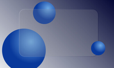 Glass morphism website landing page template. Presentation screen with glass overlay effect on floating gradient spheres. Frosted glass effect on dark background. Vector eps10