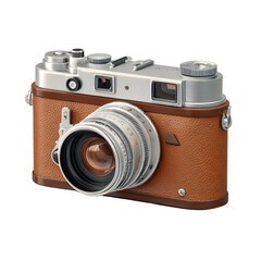 Vintage Camera with Leather Finish on Studio Display, Retro Photography Icon, isolated on transparent background