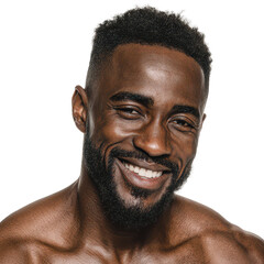 Obraz premium Smiling man with beard shows happiness against a white background