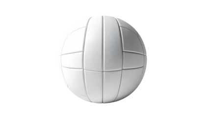 A perfectly round, white volleyball.  It's smooth, with distinct,  recessed panels