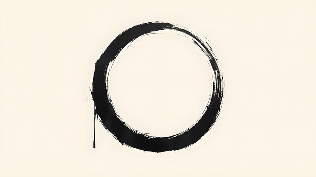 Dramatic Enso, a single stroke of dark ink, captures the essence of minimalist art on a cream canvas.