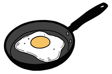 Fried Egg in Frying Pan Vector Illustration Sunny Side Up Cooking Art