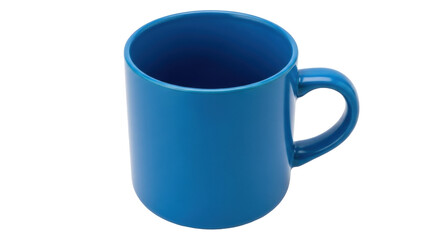 Isolated blue mug close-up with curved handle for hot drinks, ready for branding and logos