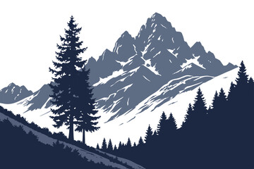 Mountain Range Silhouette Vector on White Background Minimal Style