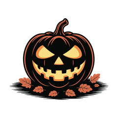 Spooky Jack O Lantern Surrounded by Autumn Leaves A Festive Halloween Illustration with Classic Holiday Imagery and Design Elements