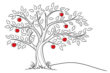 Apple Tree Line Drawing Vector Minimalist Nature and Fruit Illustration