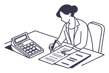 Accountant with Calculator and Documents Vector Illustration Clean Style