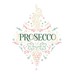 prosecco decorative illustration in green red gold