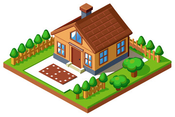 Cozy Countryside House with Garden Vector Top View White Background