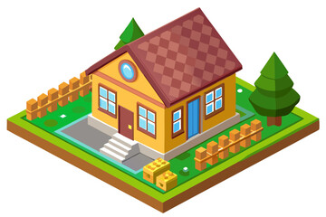 Rural House with Garden Top View Vector Illustration Cozy Countryside