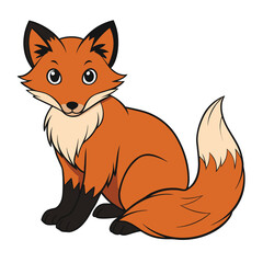 Sitting Red Fox Cartoon Character with a Fluffy Tail for Logos