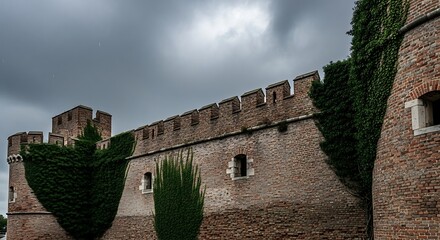 Fototapeta premium Ancient Castle Walls Under a Dramatic Sky.