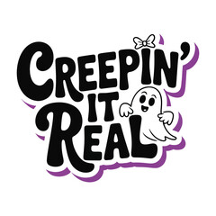 Whimsical Halloween Graphic with Playful Typography and Cute Ghost Illustration Perfect for Seasonal Designs and Merchandise