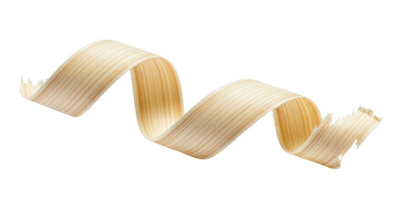 Isolated wood shaving curl shape, carpentry decoration, natural beige grain, creative construction