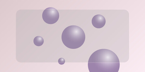 Website landing page template in glass morphism style. Frosted glass partition with floating spheres. Modern design