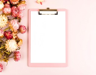 Pastel pink clipboard with dried flowers