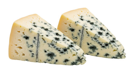 Isolated wedges of creamy blue cheese ready to eat with delicate mold perfect for recipes