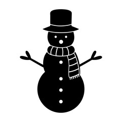 Snowman Vector With Knitted Hat And Scarf Silhouette